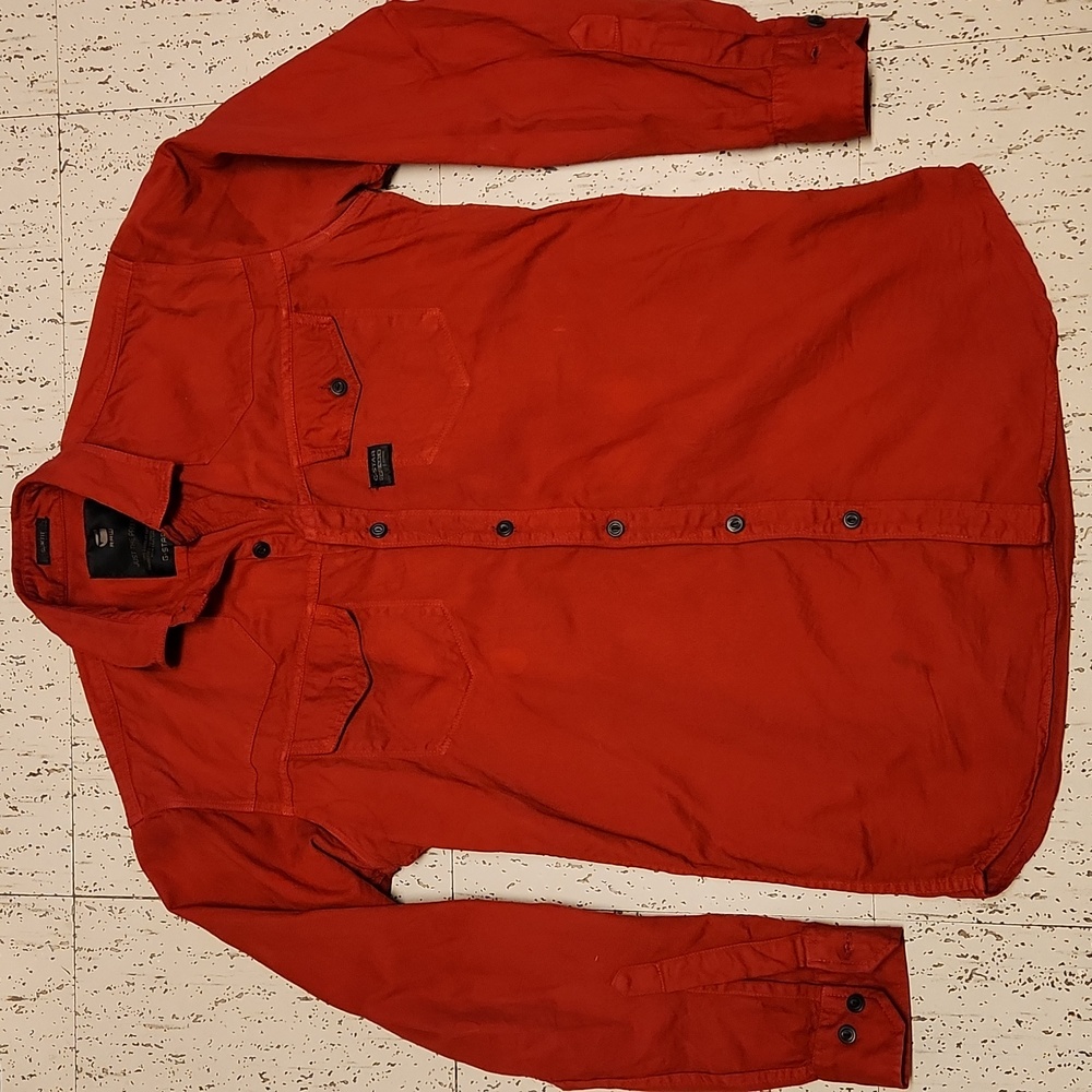 G-Star Raw Red Heavyweight Button Down Long Sleeve Casual Dress Chino Shirt